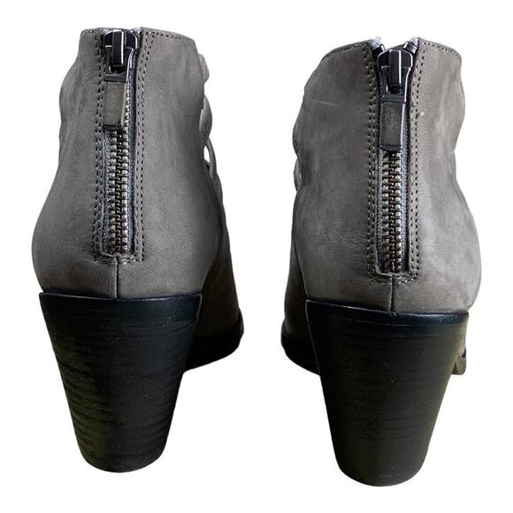 Eileen Fisher Vero Cuoio Grey Suede Strappy Block Heel Peep-Toe Booties - Size 7 - Picture 5 of 9